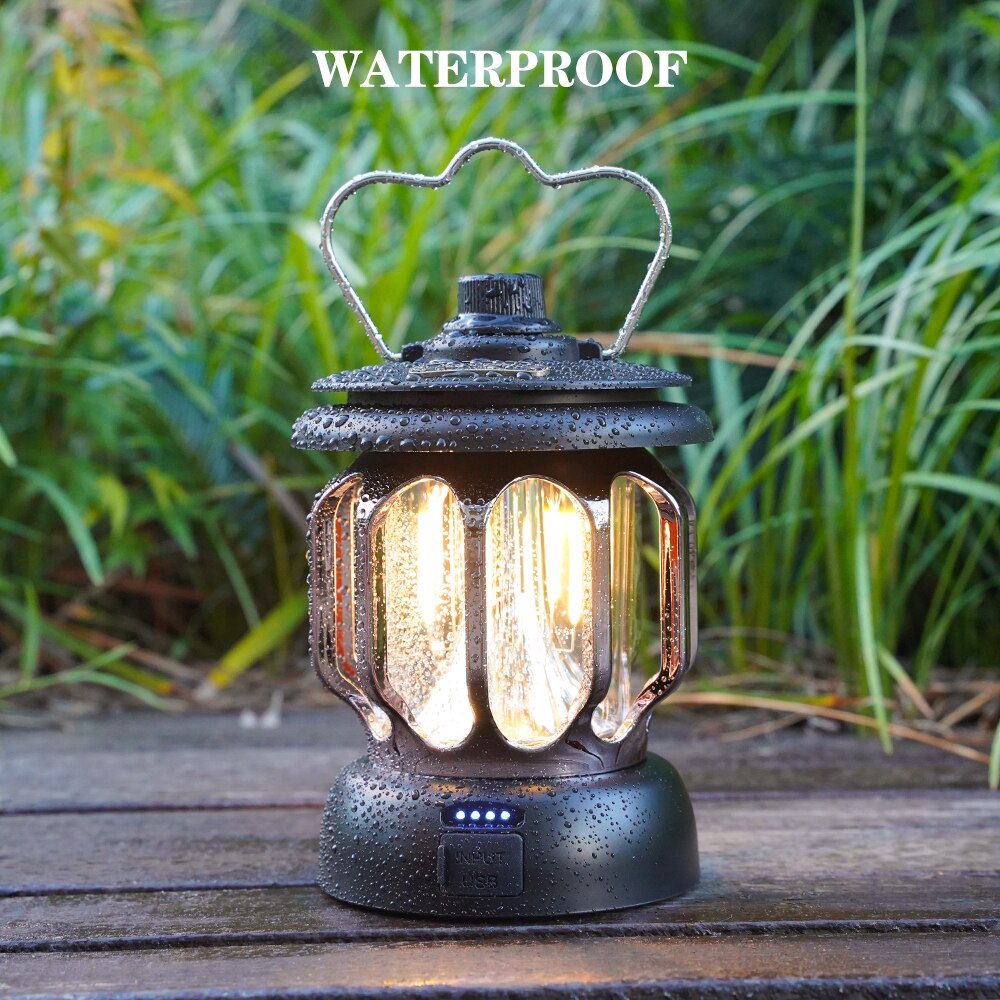 Cheap Goat Tents LED Rechargeable Vintage Camping Lantern Battery Powered Dimmable Camping Lights Portable Hanging Tent Flashlight For Outdoor   